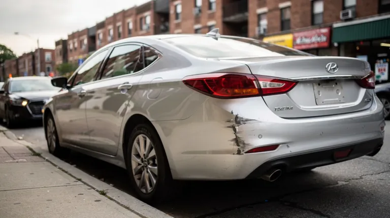 Parked car with a dent